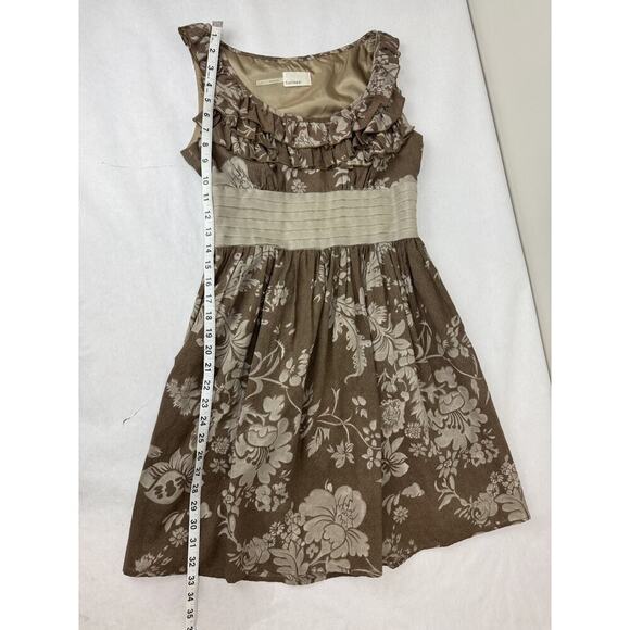 Anthropologie Burlapp Cottagecore Neutral Floral Print Dress Ruffle Scoop Small - Picture 8 of 11